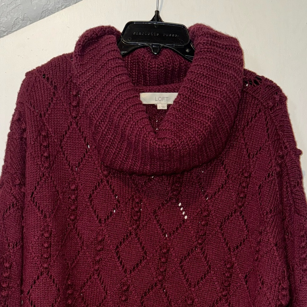 Loft Cowl Pointelle Cropped Bobble Sweater